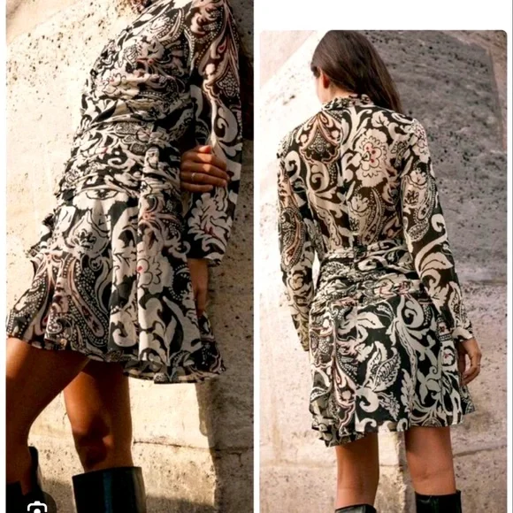 New Zara Zara Printed Dress with Metallic Thread - Picture 12 of 17